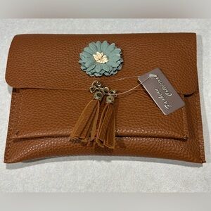 Brown Crossbody Bag with Floral Accent